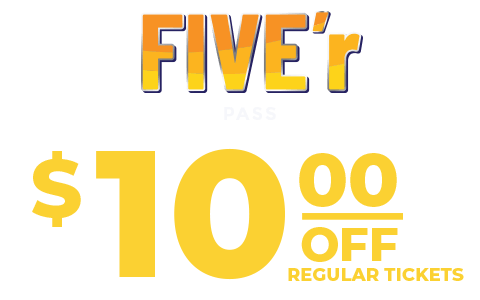 Promo banner for Five'r: $10 off regular tickets
