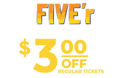 Promo banner for Five'r: $3 off regular tickets