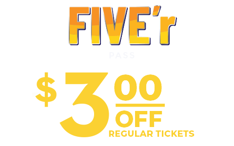 Promo banner for Five'r: $3 off regular tickets