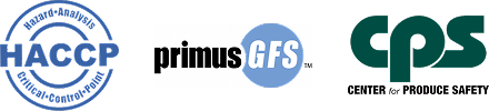 Logos for HACCP, Primus GFS, and CPS